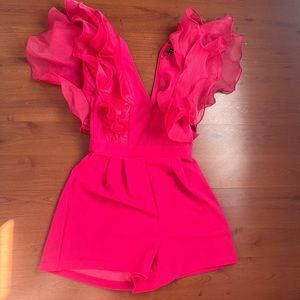 Shein hot pink ruffle romper